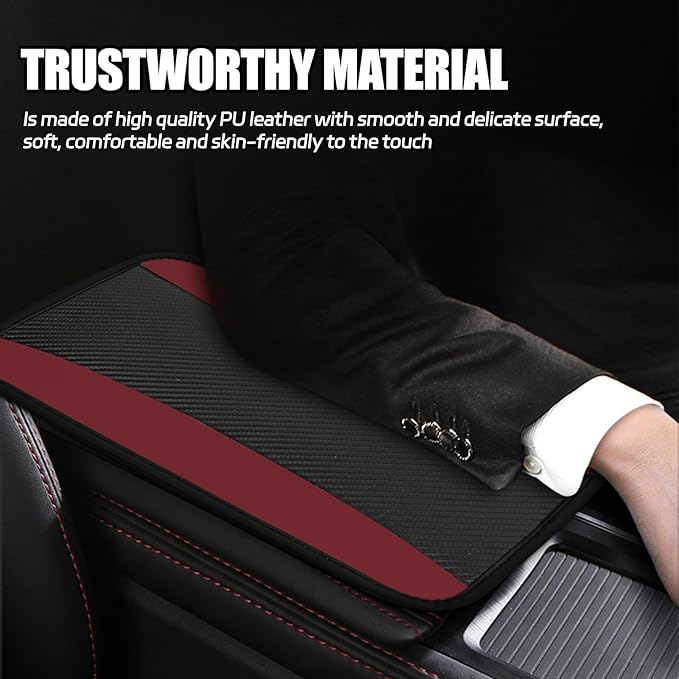 Hovom Car Center Console Cover, 12.72"×7.15" Leather Armrest Cover for Cars, Stylish Auto Armrest Cushion Pad, Anti-Scratch Vehicle Arm Rest Protector, Universal Interior Car Accessories (Wine Red)