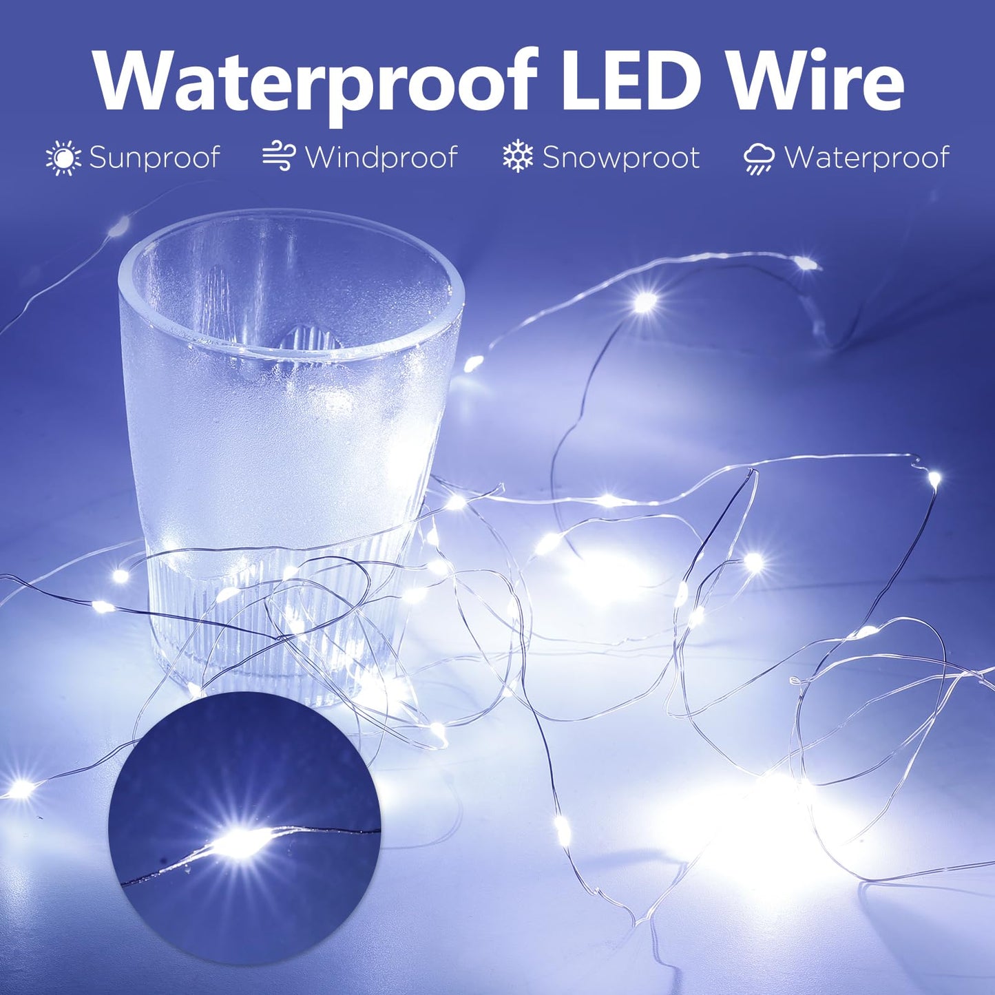 YPHSOL Fairy Lights String Lights 50LED Waterproof 16.4ft Copper Wire 8 Pack White