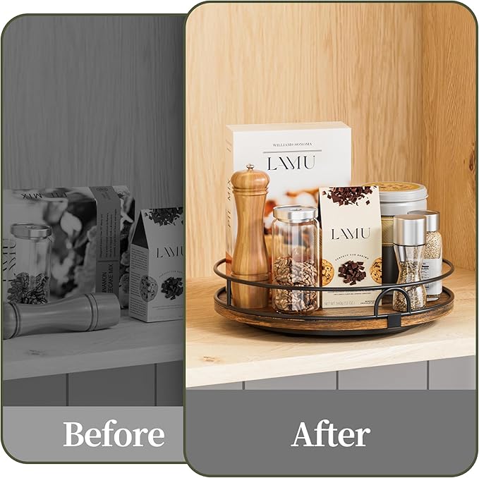 LAMU 11'' Lazy Susan Organizer for Table Top,Wooden Lazy Susan Turntable for Cabinet,Kitchen,Spice Organization,Bathroom Vanity,Rotating Pantry Storage for Table Decor