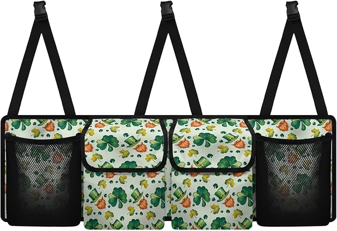 CLOHOMIN Green Leaf Auto Truck Organizer Green Hat Car Rear Seat Back Storage Bag for Women Men St. Patrick's Day Hanging Pocket Organizer with 4 Pockets Car Interior Accessories