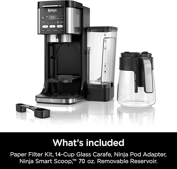 Ninja DualBrew Pro Hot & Iced Coffee Drip Coffee Maker | Compatible with K-Cup Pods | 3 Brew Styles (Classic, Rich, & Iced) | 70oz Removable Reservoir & Dishwasher Safe | Black | 14-Cup (Renewed)