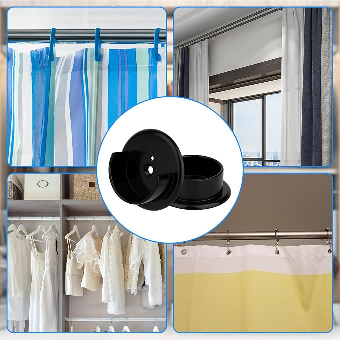 4pcs Closet Rod Holders, Plastic Closet Pole Sockets for 1-3/8" Rods Wardrobe Tube Support Bracket with Screws for Home Bathroom Curtain Clothing Store (Black)