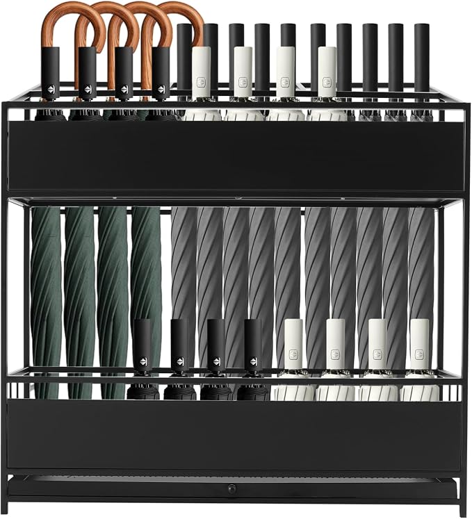 Umbrella Storage Rack, Commercial Umbrella Display Stand Rack Metal Umbrella Organizer, Umbrella Holder Stand Umbrella Storage Stand Umbrella Container for Entryway Home Office Patio (Black)
