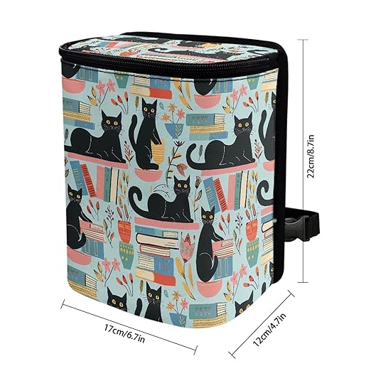 Black Cat Cute Pattern Car Trash Can, Suitable for Rear Seats and Behind The Center Console