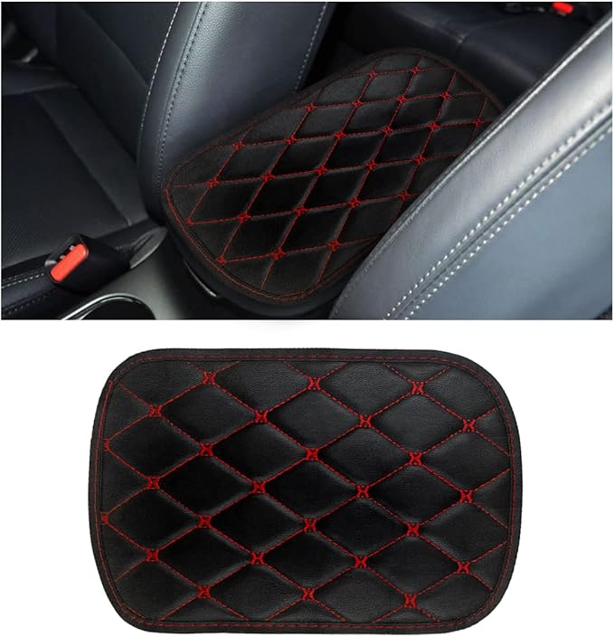 Auto Center Console Cushion Pad, Universal Waterproof Armrest Box Protection Pad/Cover Fit for Cars, Vehicles, SUVs, Comfort, Car Interior Accessories for Men Women (Black/Red)