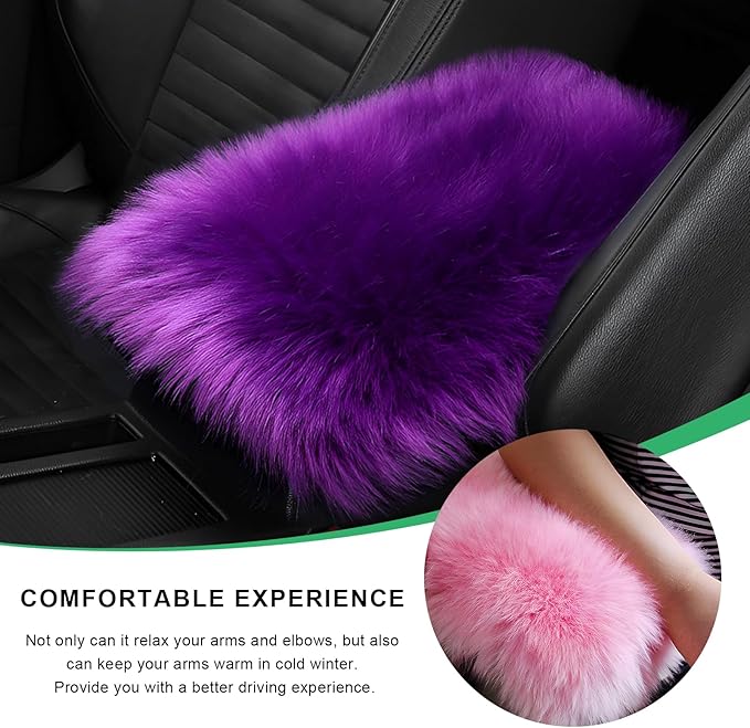 Furry Car Center Console Cover Pad, 11.8"×7.9" Auto Fluffy Plush Center Armrest Protective Cover, Comfortable Fuzzy Armrest Seat Box Protector Cushion for Cars Trucks SUVs (Purple)