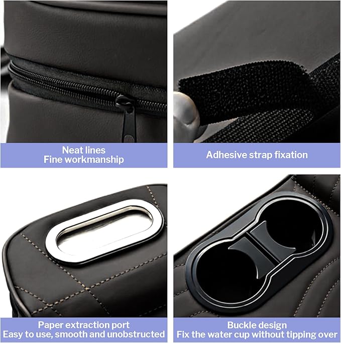 LAFANDE Car Armrest Cushion | Heightening Pad Arm Rest for Car, Center Console Cover with Storage Bags Cup Holder, Tissue Box Slot, Easy to Install and Clean