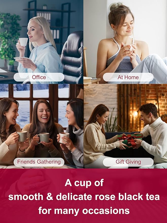 TeeLux Rose Black Tea Loose Leaf, Premium Black Tea with Rose Petals, Floral Aroma, Smooth & Refreshing Taste, Hot & Iced Tea, 7oz