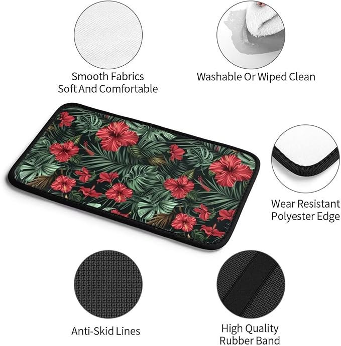 Red Hibiscus Auto Center Console Pad Aloha Palm Leaf Monstera Car Armrest Seat Box Cover Protector, Universal Non Slip Soft Center Console Armrest Pad for Vehicle, SUV, Truck