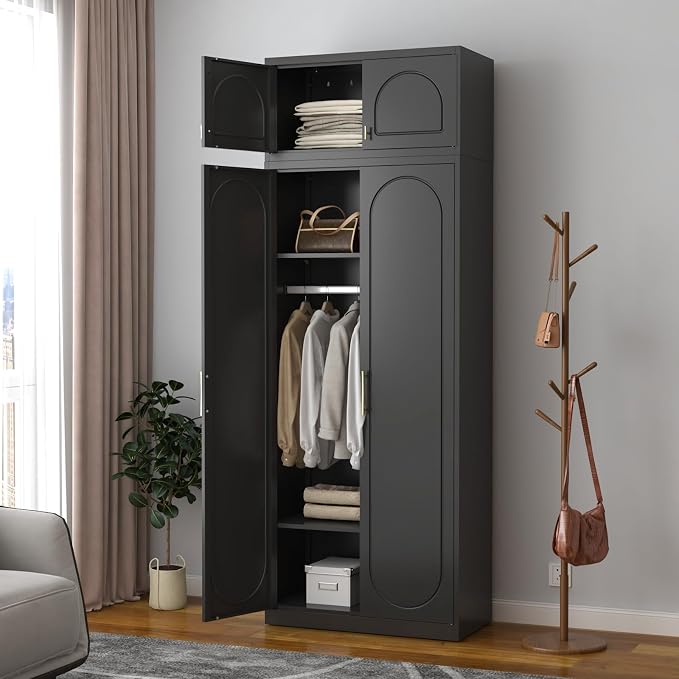 SteeLoong Wall Storage Cabinet,Metal Bathroom Wall Mounted Cabinet,15 Inch Black Armoire Wardrobe Closet Storage Cabinets for Basement,Livingroom Home Office