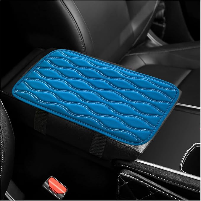 Car Center Console Pad, Waterproof PU Leather Auto Armrest Box Cover, Comfortable Vehicle Arm Rest Protector Cushion Pad for Car SUV, Universal Car Accessories (Blue)