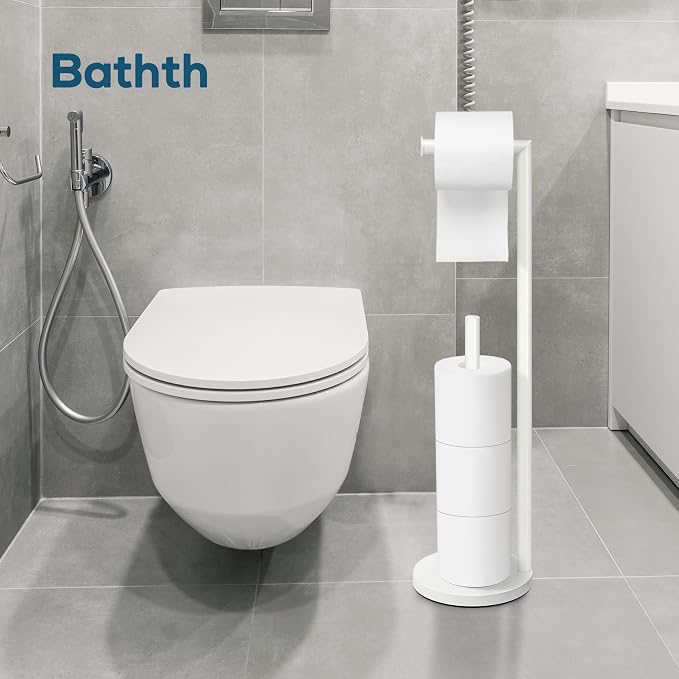 Toilet Paper Holder Stand,Toilet Paper Holder Free Standing,White Toilet Stand Holder for 4 Rolls,Toilet Paper Storage by Bathth
