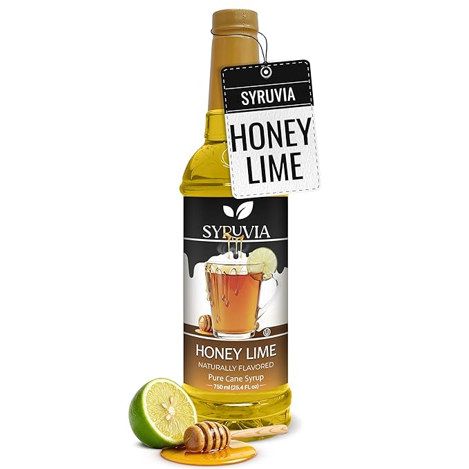 Syruvia Honey Lime Flavored Syrup for Drinks, Cocktails, Mocktails, Iced Teas and Desserts – 25.4 fl oz