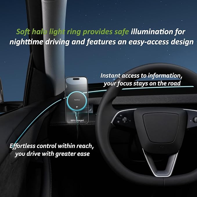 for Tesla Phone Mount Model 3 Highland 2024-2025 & Model Y Juniper 2025, 15W Qi2 Wireless Charger Strong Magnetic Holder, Fixed Driver Left Air Vent for 4-6.9" Smartphones, Anti-Slip