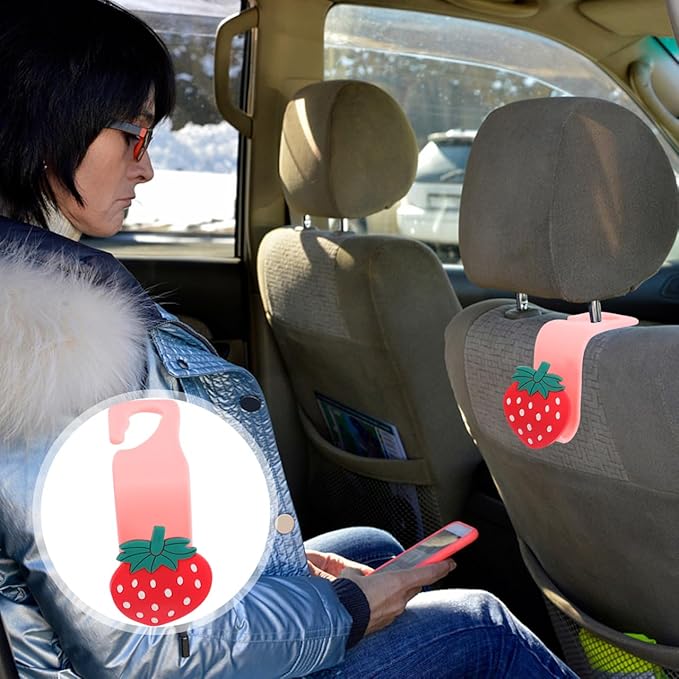 Milisten Strawberry Car Hooks for Seat Headrest 6-Pack Car Backseat Organizer Hooks for Bags and Accessories Easy Installation 3.74X2.95X1.77 Inch