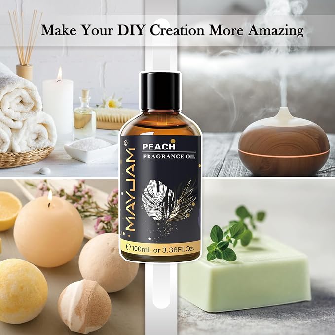 MAYJAM 100ML/3.38FL.OZ Peach Fragrance Oils with Glass Dropper, Essential Oils for Diffusers for Home, Long Lasting Scented Oils for Diffusers Soap Candle Making