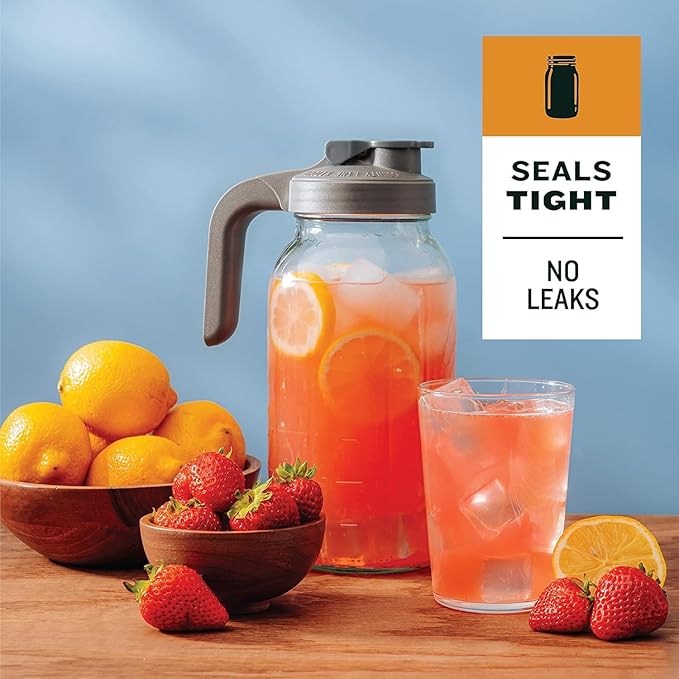 County Line Kitchen Glass Mason Jar Pitcher with Lid - Wide Mouth, 2 Quart (64 oz) - Heavy Duty, Leak Proof - Sun & Iced Tea Pitcher, Cold Brew Coffee, Breast Milk Storage, Water - Lavender