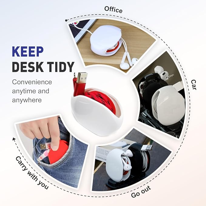 Automatic Cord reel for Phone Cords, Retractable Cable Management Charging Cord Organizer, Small Winder Case for USB Cable Headset Cord Charger Cable for Travel and Organization (BLACK)