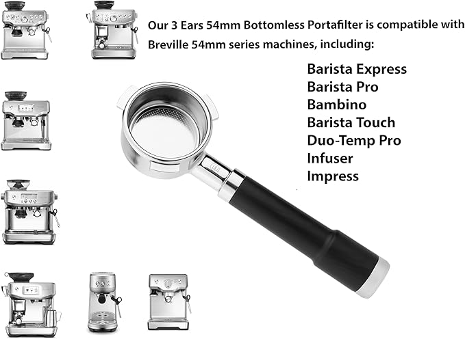 LILQ 54mm Naked Bottomless Portafilter Compatible with Breville Barista Express, Barista Pro, Bambino, and More – 18-20g basket included (Aluminum Flat, 54mm)