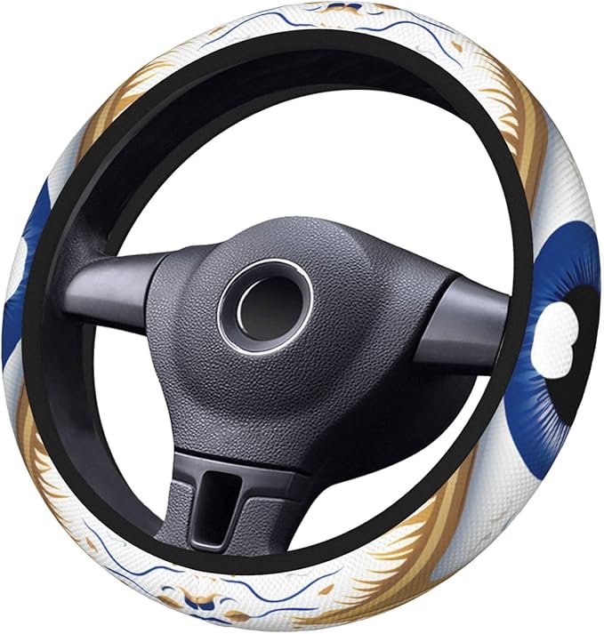 Steering Wheel Cover Polyester Thick Non-Slip Car Steering Wheel Cover Protector Universal 15 Inch, Ancient Hamsa Eye,Ethnic