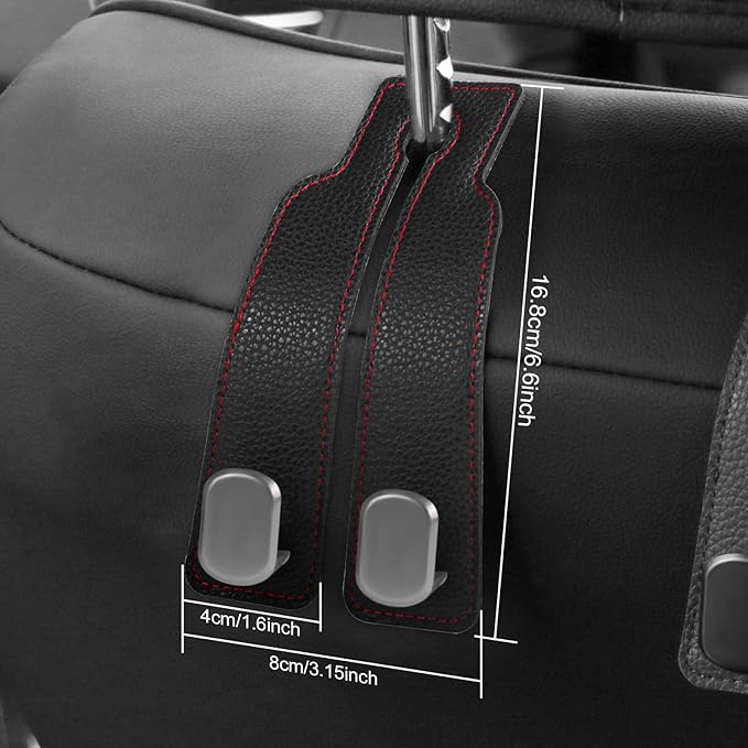 2PCS Car Seat Back Storage Headrest Hooks, Genuine Leather Double Metal Hook for Backseat Organizer for Men Women Car Organization Accessories (G)