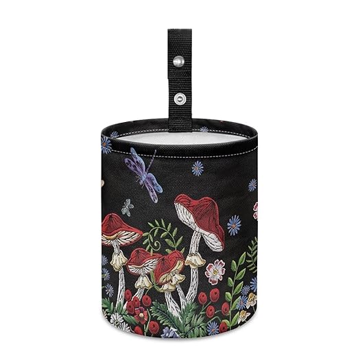 Dragonfly Mushroom Car Garbage Can Mini Car Trash Bin Truck Organizer Auto Storage Bag Waterproof Portable Accessories Road Trip for Kids