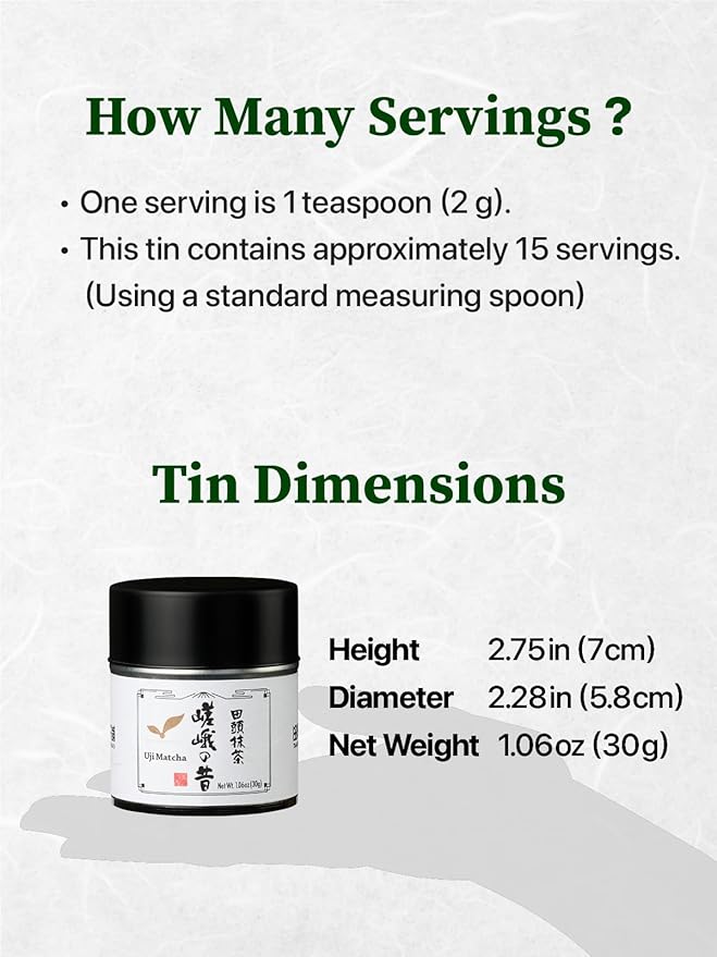 TAGASHIRA CHAHO "Saga no Mukashi" Uji Matcha Green Tea Powder (30g/1.06oz) - Hand-picked First Harvest, Stone Milled, Authentic Ceremonial Grade, 100% Product of Japan