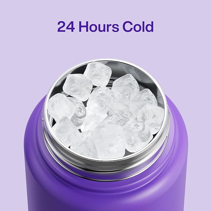 ENCOOL Insulated Water Bottle with Straw Stainless Steel Water Bottle, Leak-Proof, BPA-Free, Double Wall Vacuum Keeps Cold for 24 Hours for Sports, Travel, School (32 oz, Violet)
