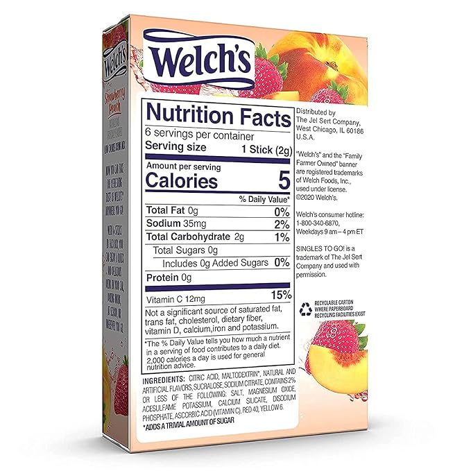 Welch's Strawberry Peach Singles To Go Drink Mix, 0.48 OZ (Pack of 4)