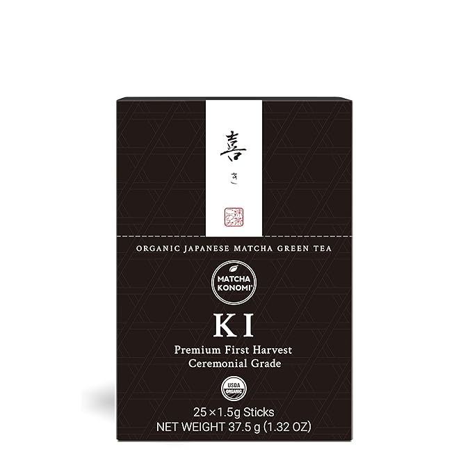 Ki Matcha (25 x 1.5g Sticks) - Organic Premium Ceremonial Japanese Matcha Green Tea Powder - First Harvest, Radiation Free, No Additives, Zero Sugar - USDA Certified - Single Serve Packets