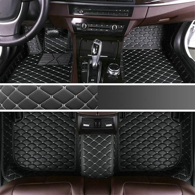 Custom Personalized Floor Mats for Cars - Luxury Full Coverage All Weather Mats, Anti-Slip Leather Mat Set, Fit for 99% of Cars, SUVs & Trucks (Black Beige, A-Diamond)