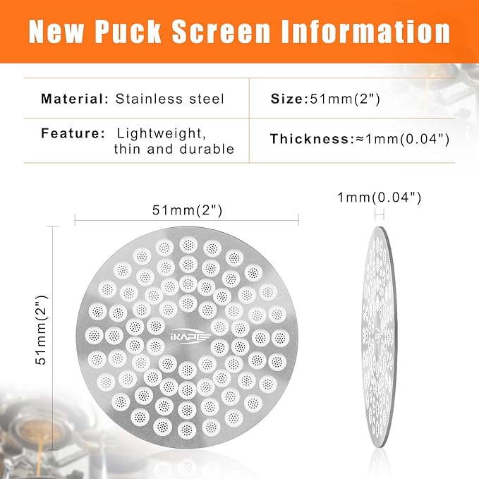 IKAPE 51mm Espresso Puck Screen, Food-grade 316 Stainless Steel Coffee Puck Screen-Ultra-thin, Ultra-light, Resusable Coffee Ground Filter Designed for Professional Baristas