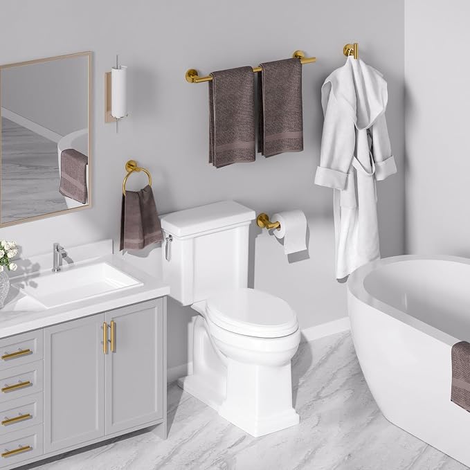 USHOWER Brushed Gold Bathroom Accessories Set, 24-Inch Towel Bar Set Wall Mounted, Durable SUS304 Stainless Steel Bathroom Hardware Set, 4-Piece