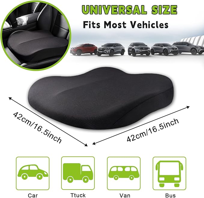 Car Seat Cushion for Adult, Car Booster Seat Pad for Short Drivers with Memory Foam, The Field of View by 3.9inch,Car Pillow for Driving Seat for Truck Office Chair Wheelchair (Black)