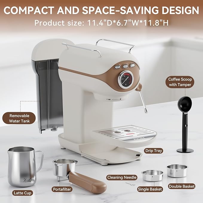 Espresso Machine, 20 Bar Pump Temperature Control, Compact Espresso Maker with Steam Milk Frother, Professional Coffee Makers for Home, Cappuccino Latte Machine, Gifts for Coffee Lover