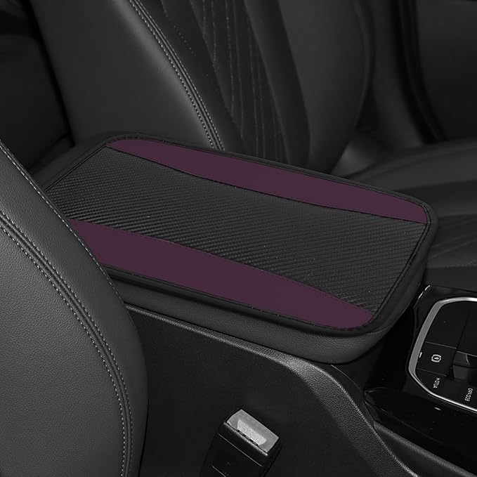 Hovom Car Center Console Cover, 12.72"×7.15" Leather Armrest Cover for Cars, Stylish Auto Armrest Cushion Pad, Anti-Scratch Vehicle Arm Rest Protector, Universal Interior Car Accessories (Purple)