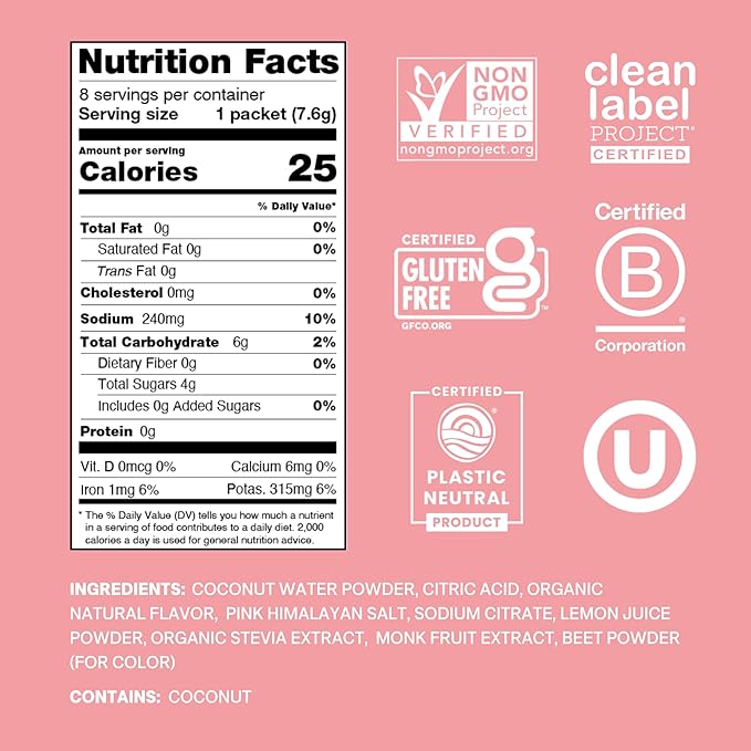 Cure Hydration Plant-Based Electrolyte Drink Mix | No Added Sugar | Dehydration Relief | Coconut Water Powder | FSA-HSA Eligible | Non-GMO, Vegan | 8 Packets – Strawberry Kiwi