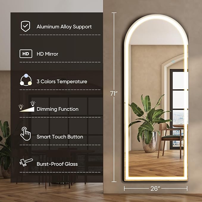 NEWBULIG Full Length Mirror, Upgraded Body Wall Mirrors with Shatter-Proof Glass, Floor Standing Mirror, Home Wall Decor