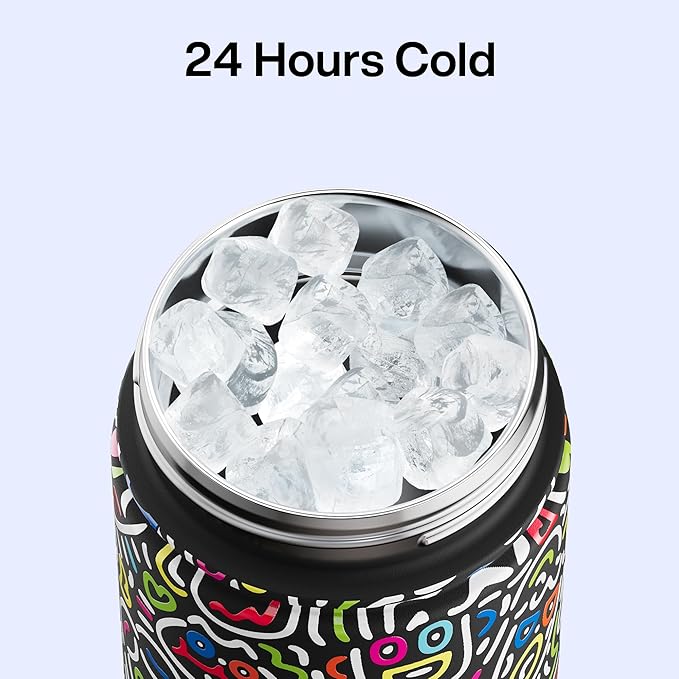 ENCOOL Insulated Water Bottle with Straw Stainless Steel Water Bottle, Leak-Proof, BPA-Free, Double Wall Vacuum Keeps Cold for 24 Hours for Sports, Travel, School (26 oz, Graffiti Faces)