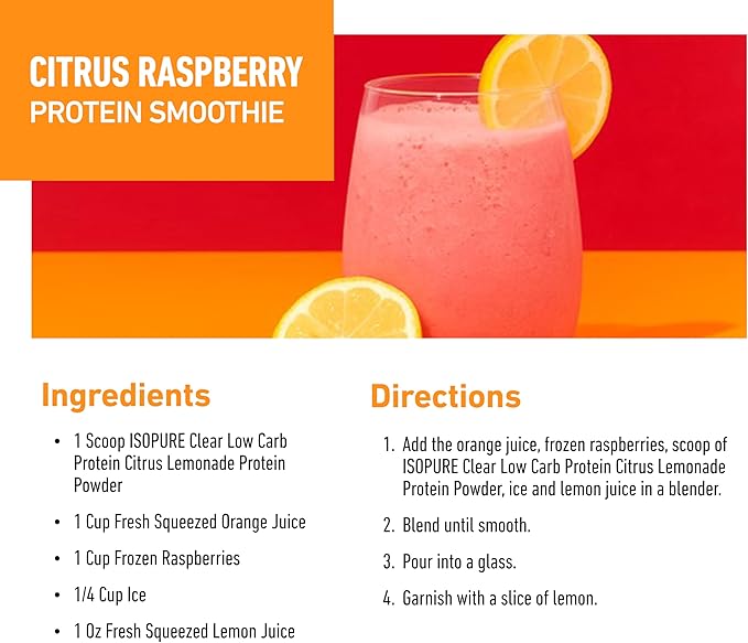 Isopure Clear Whey Isolate Protein Powder, Lactose Free, Gluten Free, Naturally Flavored, Citrus Lemonade, 20g Protein Per Serving, 1.9 Lb, 36 Servings (Packaging May Vary)
