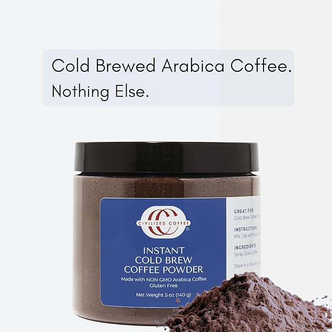 Civilized Coffee Instant Cold Brew Coffee Powder Medium Dark Roast Non-GMO Jar (10 oz)