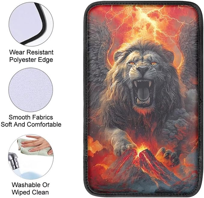 Lion Print Car Center Console Armrest Cover Dust-Proof Decorative Armrest Box Protector Cushion Pad for Most Vehicles, Universal Fits