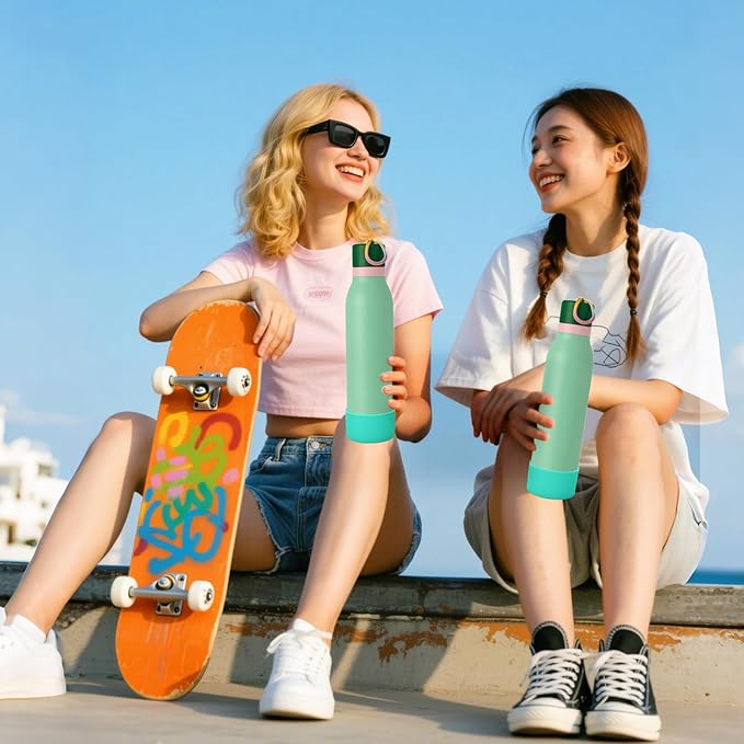 Mity rain 2PCS Silicone Boot for Owala FreeSip Twist Water Bottle, Anti-Slip, Noise-Reducing,Prevents Scratches(18oz Green)