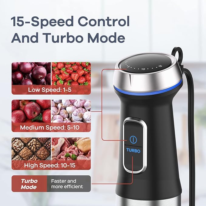 Ganiza Immersion Blender 8 in 1 Hand Blender Max 1000W Heavy Duty Motor, 16 Speed Mode Handheld Blenders Immersion Stainless Steel Sitck Blender Includes 8 Total Pieces