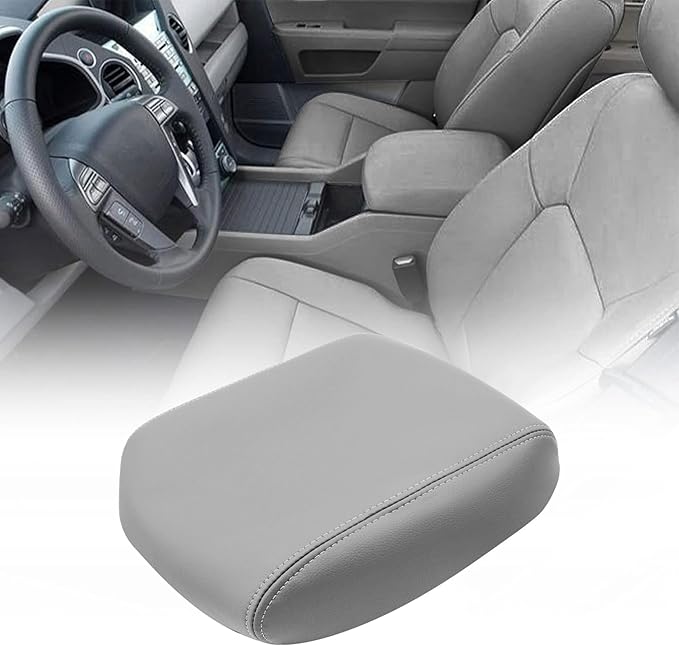 FZJDSD Gray Center Console Cover Armrest Cover Replacement Compatible with Honda Pilot 2009 2010 2011 2012 2013 2014 2015(The Leather Part Only)