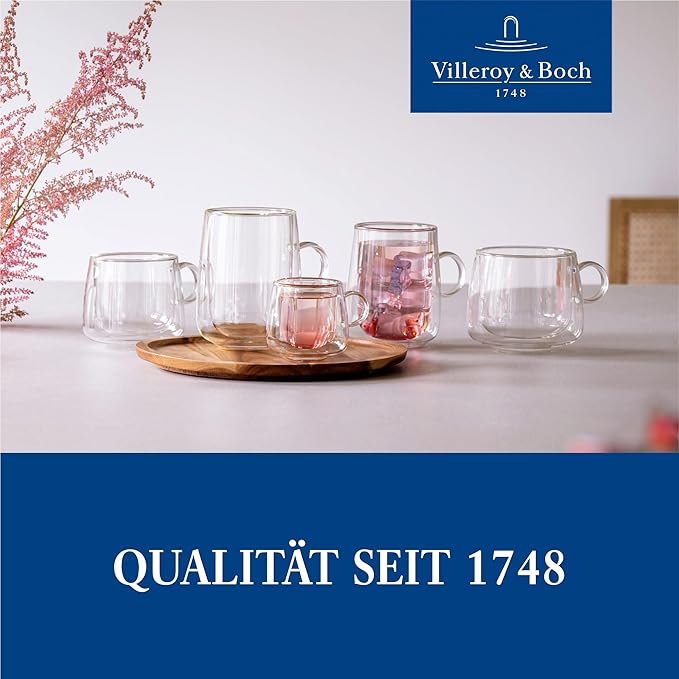 Villeroy & Boch Artesano Hot & Cold Beverages Latte Macchiato Glass Large, Set of 2 Glasses, Double-Walled Glasses for Cold and Hot Beverages, Borosilicate Glass, Dishwasher-Safe, Microwave-Safe
