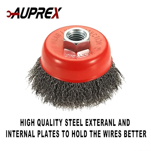5 Pack 3 Inch Coarse Crimped Wire Cup Brush for Angle Grinder with 5/8 Inch-11 Threaded Arbor - 0.014 Inch Carbon Steel Wire -Light Duty Conditioning for Metals