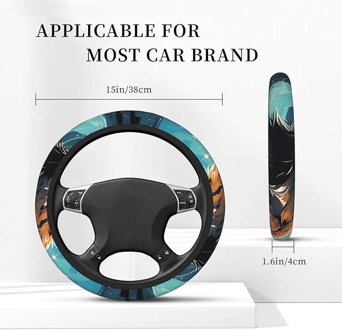 Steering Wheel Cover Polyester Thick Non-Slip Car Steering Wheel Cover Protector Universal 15 Inch, A Wolf That overlooks Everything
