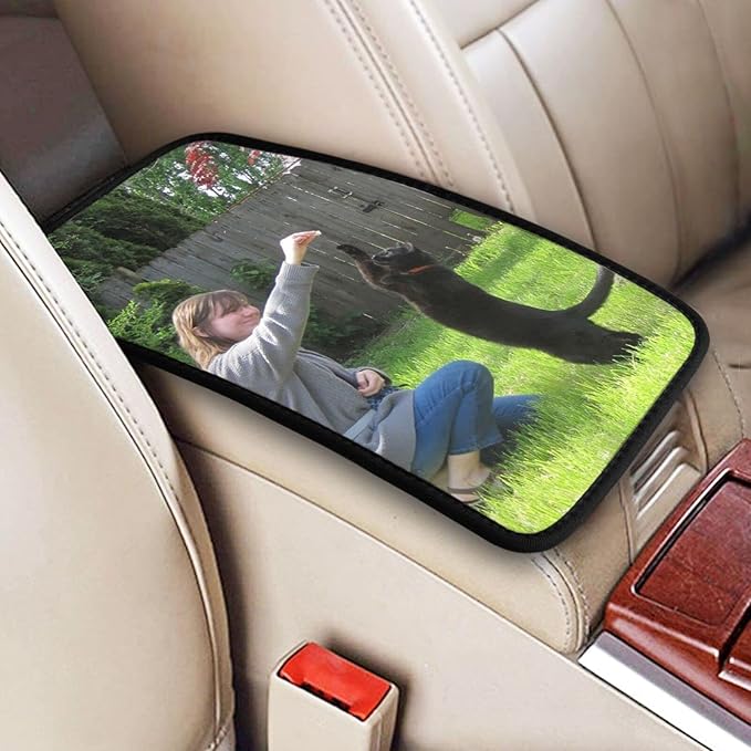 Custom Auto Center Console Pad Car Armrest Cushion Car Decor Accessories, Add Your Own Personalized Text Name Message Image on Seat Box Cover Protector, Universal for Most Vehicle Sedan, Truck, SUV