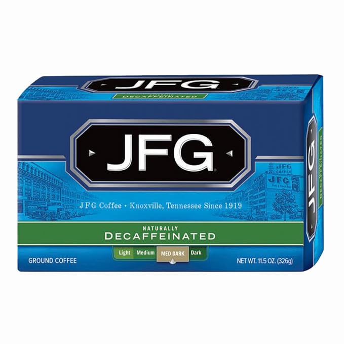 JFG Naturally Decaffeinated Medium-Dark Roast Ground Coffee, 11.5oz Bag (Pack of 1)